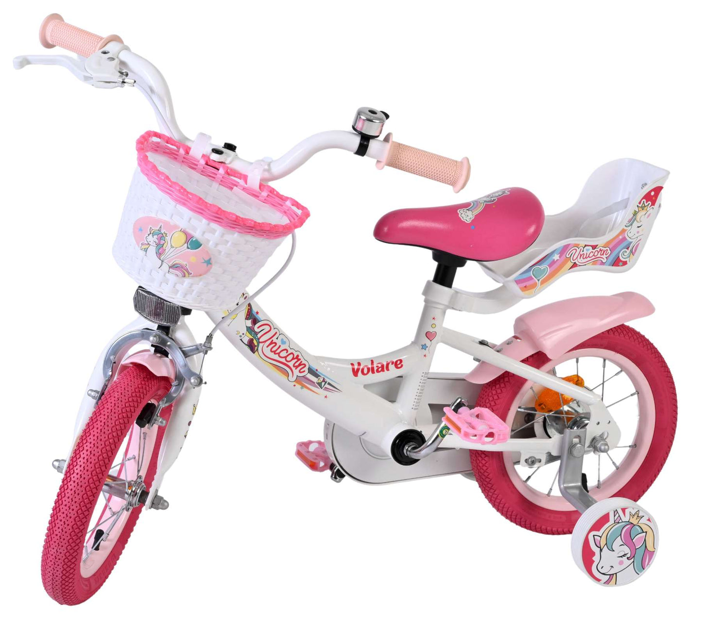 Vélo enfant licorne Volare - filles - 12 pouces - blanc