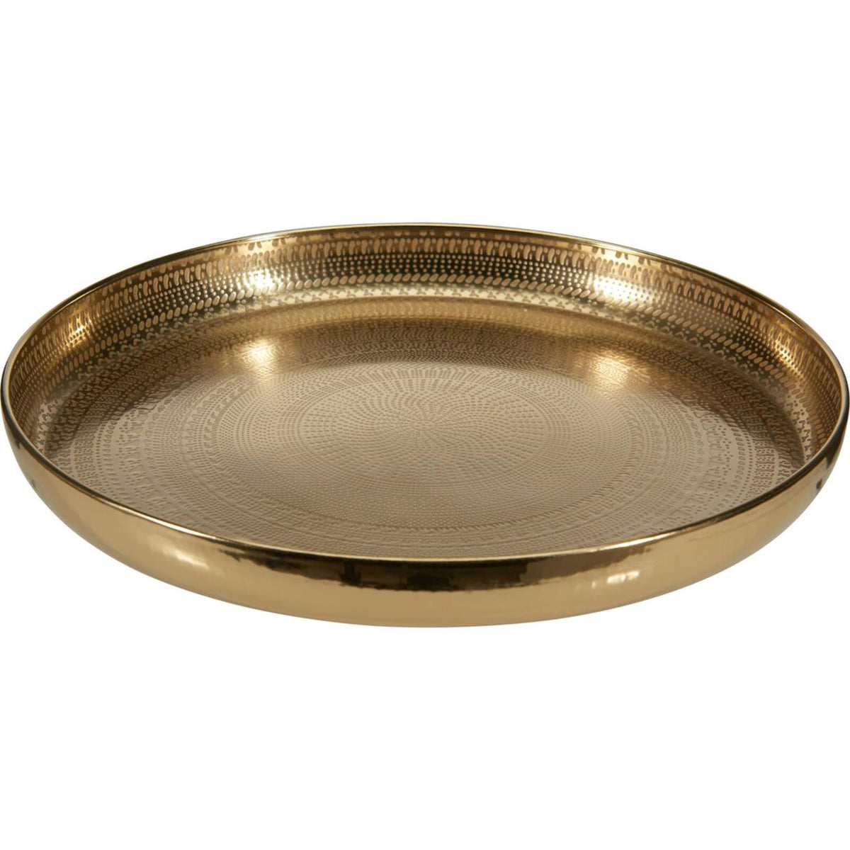 Plateau de décoration en métal design martelé Ø34x3,5 cm doré