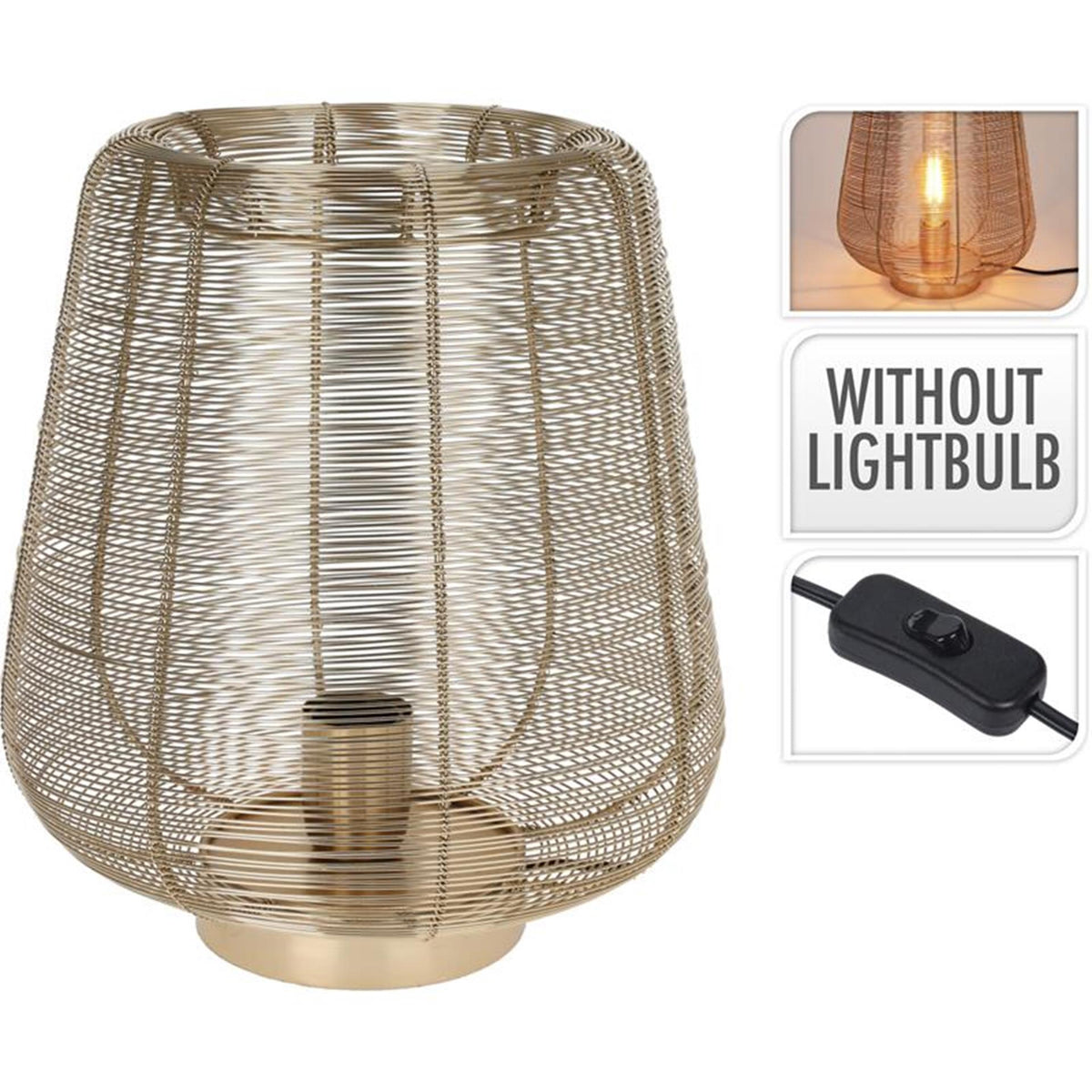 Lampe de table de style maison fil métallique 33cm doré