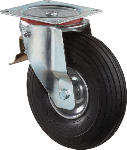 Roue à rouleaux BS avec pneumatique | roue-d. 260 mm capacité de charge 200 kg | avec roue pivotante à plaque filetée | pneumatiques noirs | 1 pièce - l420.c90.260 l420.c90.260