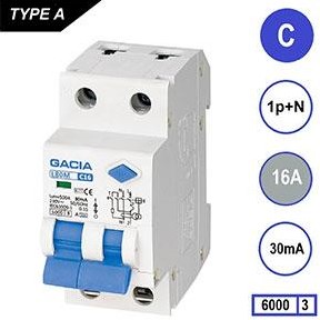 Disjoncteur différentiel 16a c kar 30ma 2p gacia - 4517842