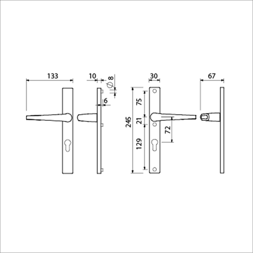 Poignée de porte Ami 357 à visser 245 30 cylindre profilé 72 m5 r5,5 f1 épaisseur de porte 53 57 mm. - 511740