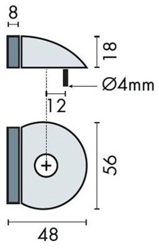 Butée de porte Assa Abloy en acier inoxydable | arrêt de porte au sol demi-lune | ø56x48x18mm | caoutchouc 8mm | longueur : 48 mm - p000238189-001-001