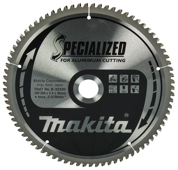 Accessoires Makita lame de scie à tronçonner aluminium | spécialisé 260x30x2.4 80t -5g - b-33320 - b-33320