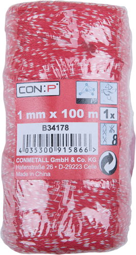Con:p corde pp 1mm 6kg rouge blanc bob 100m - b34178