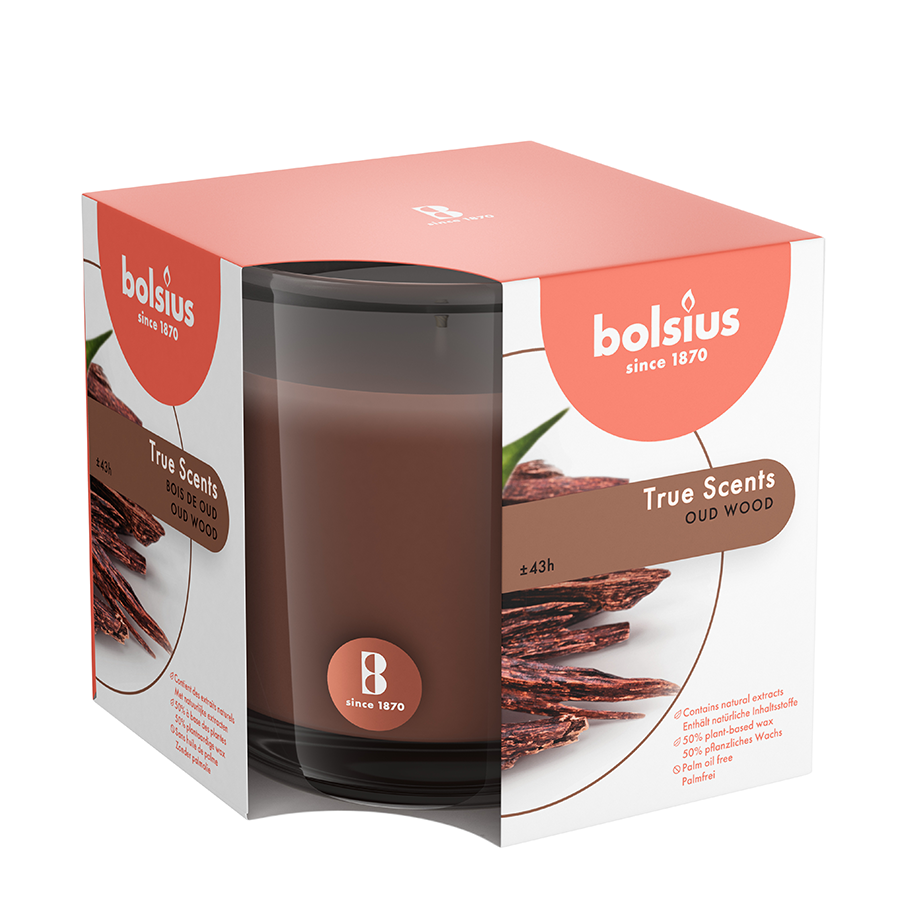 Bolsius verre parfumé vraies senteurs vieux bois 95 95mm