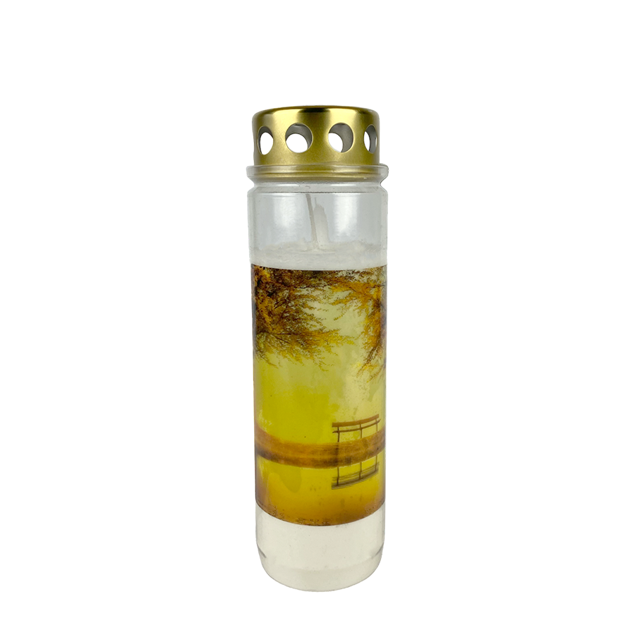 Lampe commémorative Pic bolsius automne n°9 blanche avec couvercle