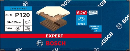 Bosch accessoires expert papier de verre c470 80 x 133 mm, k 120, 50 pièces - 2608901663