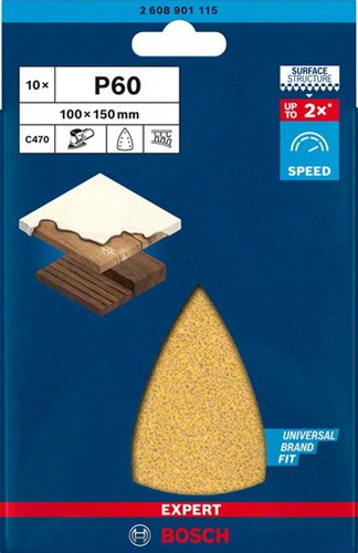 Bosch accessoires expert papier de verre c470 pour ponceuses delta 100 x 150 mm, k60 10 pièces - 1 pièce(s) - 2608901115