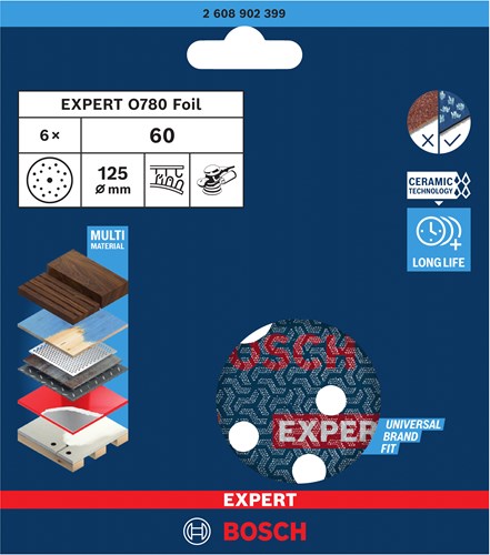 Bosch accessoires disque abrasif expert o780 avec support film, 125 mm, g60, 6x - 2608902399