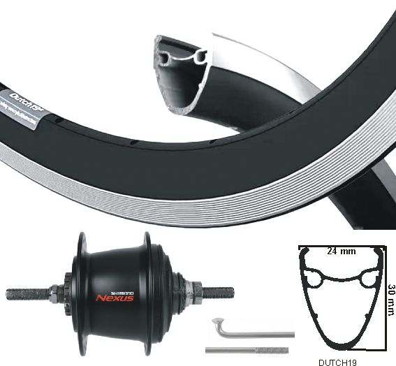 KGS Roue arrière 28 pouces (622) Ryde Rim Black Nexus 8 RB et Velgrem Black