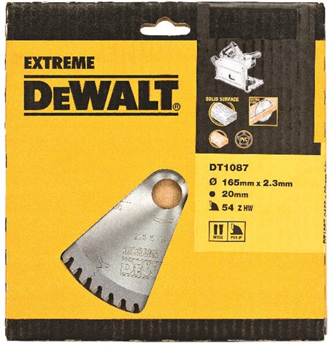 Accessoires Dewalt lame de scie circulaire (scie plongeante sans fil), 165x20x54t, trapèze modifié, encoche 2,0mm, matériaux durs plastiques composites - dt1087-qz
