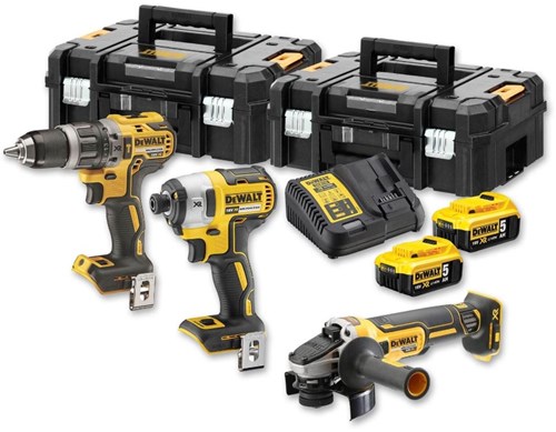 Dewalt dck384p2t-qw | Ensemble combiné 18v xr | dcd796 + dcf887 + dcg405 | Batterie 2 x 5,0 Ah et chargeur multiple | 2x tstak-dck384p2t-qw