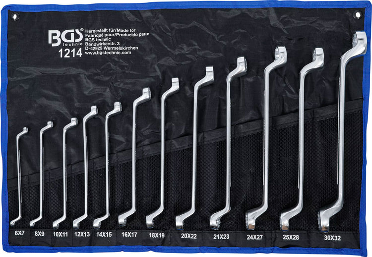 Bgs technic jeu de clés à double anneau coudé sw 6 x 7 - 30 x 32 mm 12 pcs.