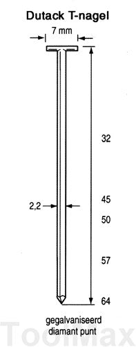 Dutack clou en T tn22 45mm p 1000