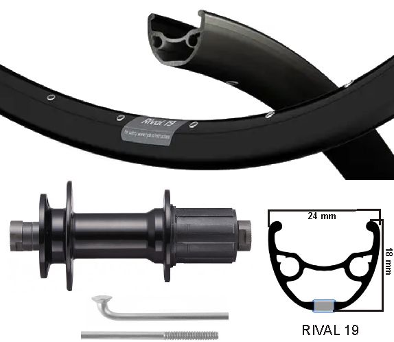 KGS Roue arrière de 28 pouces (622) Cassette noire rivale essieu creux 8-10V disque disque