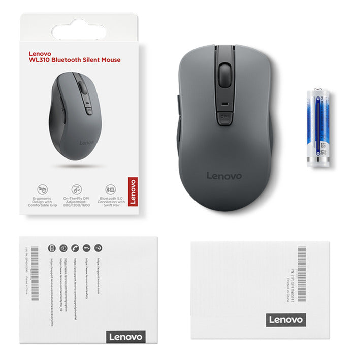 Souris Bluetooth silencieuse Lenovo wl310 (gris, 800 - 1600 dpi, Bluetooth 5.0)