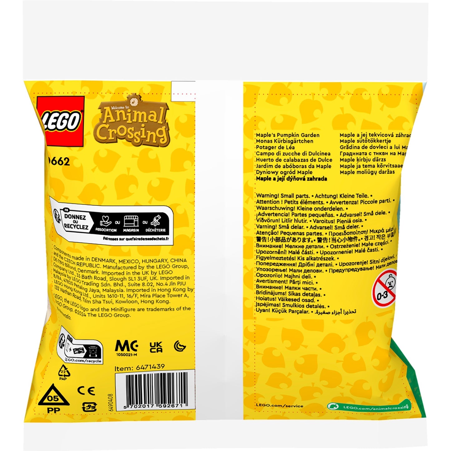 Lego animal cross - jouet de construction de jardin de citrouilles d'érable (30662)