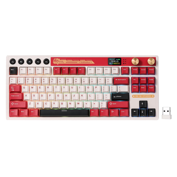 Royal kludge m87 tkl draadloos gaming toetsenbord (disposition américaine, famicom, interrupteur crème, 80 %, RVB, échange à chaud, Bluetooth USB-C 2,4 GHz)