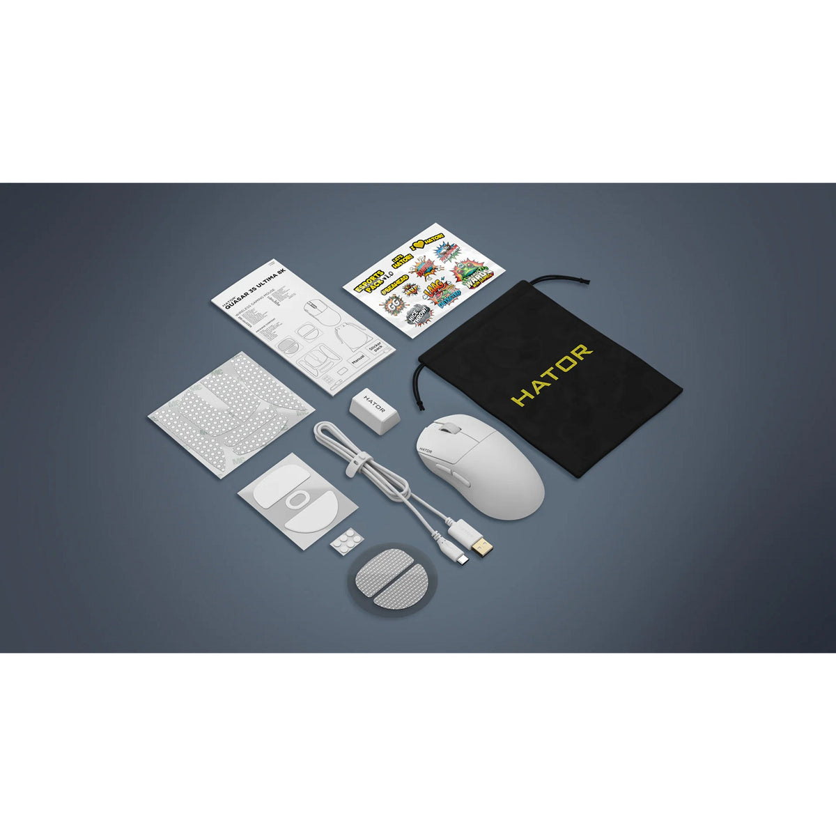 Hator Quasar 3S Ultima 8K Souris de jeu sans fil (Blanc, 30 000 DPI, Bluetooth USB 2,4 GHz)