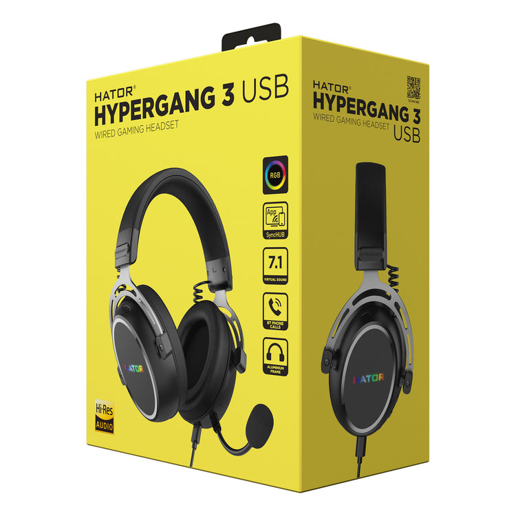 Casque de jeu supra-auriculaire USB Hator Hypergang 3 (noir, RVB, surround virtuel 7.1, USB Bluetooth)