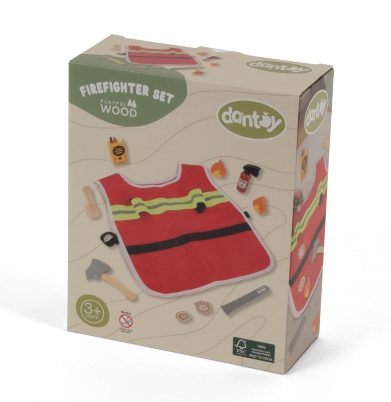 Coffret pompiers en bois Dantoy en coffret 10 pièces