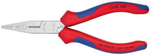 Pince à câblage Knipex | longueur 160 mm | 0,5-0,75 1,5 2,5 mm² | boîtiers multi-composants chromés | 1 pièce - 13 05 160 - 13 05 160