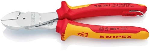 Pince coupante latérale électrique Knipex | longueur 200 mm | vème forme 0 avec œillet de montage | vestes multi-composants | 1 pièce - 74 06 200 t - 74 06 200 t