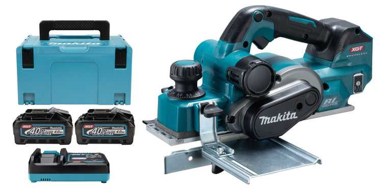 Makita kp001gm201 | 40 V maximum | raboteuse sans fil | 82 mm | Batterie 4,0 Ah (2 pièces) | chargeur rapide | dans la mbox kp001gm201