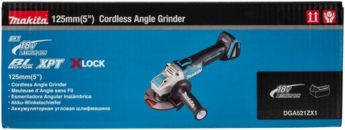 Makita dga521zx1 | 18v | meuleuse d'angle | 125 mm | x-verrouillage | corps | sans piles ni chargeur | avec interrupteur de verrouillage - dga521zx1