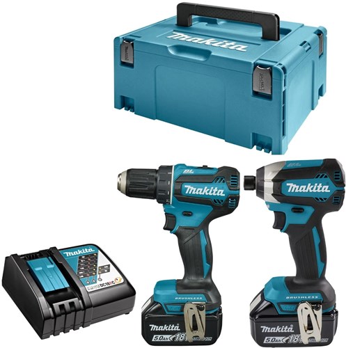 Makita dlx2289tj ensemble combiné - perceuse et tournevis ddf485 18v + tournevis à percussion à batterie dtd153 avec piles 5,0ah