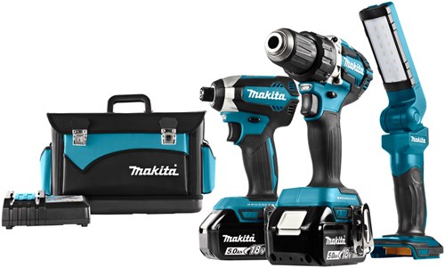 Makita dlx3090tx1 ensemble combiné perceuse sans fil 18v 5.0ah ddf484 et visseuse à percussion dtd153 + lampe dml801 + 3ème batterie - dlx3090tx1