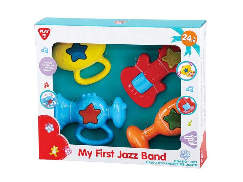 Instruments de musique colorés 4 pièces dans la boîte.