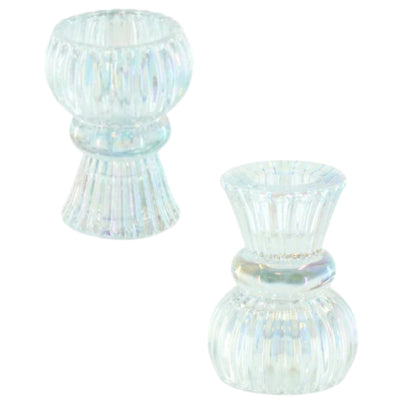 Housevitamin bougeoir duo classique nervuré verre irisé 8 cm | 24 pièces