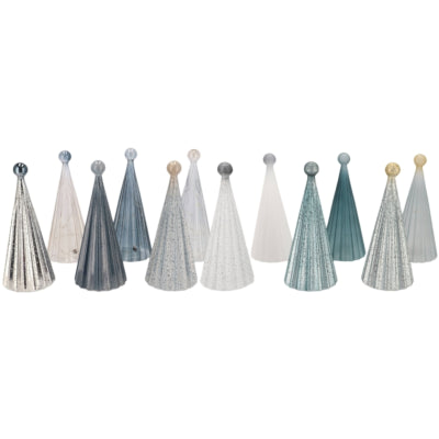 Image Série sapin de Noël scintillant LED sur batterie verre gris 22 cm 12 assortis | 12 pièces