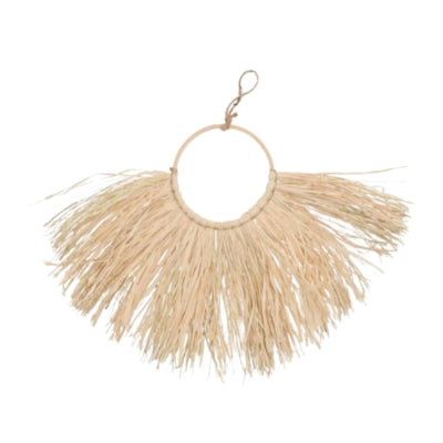 Daan décoration murale en bois courbé raphia boho naturel 60 cm | 10 pièces
