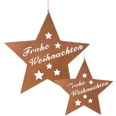 Ngk pendentif étoile frohe weihnachten métal couleur rouille 25 cm lot de 2 | 12 pièces