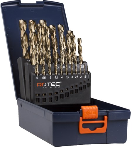 Rotec 25 pièces. Jeu de forets hélicoïdaux type '111' en cassette ABS 1,0-13,0x0,5mm - 900.0029k - 900.0029k