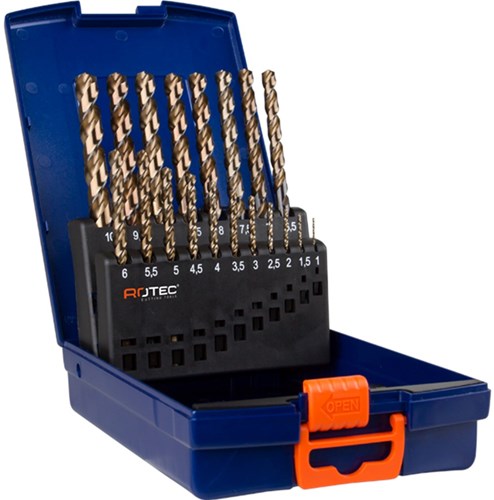 Jeu de forets hélicoïdaux Rotec 1-10x0,5mm hss-g 19 pièces