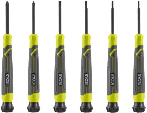 Ryobi rhsdspc6 | jeu de tournevis de précision magnétique 6 pièces - 5132006048