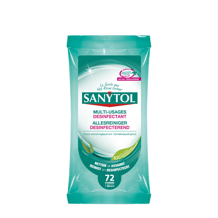 Sanytol lingettes désinfectantes nettoyant tout usage eucalyptus 72 pièces