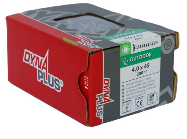 Dynaplus vis uni vis pour panneaux d'aggloméré revêtement ar tête plate filetage complet torx tx20 4,0x45 | 200 pièces - 0281.08.25801
