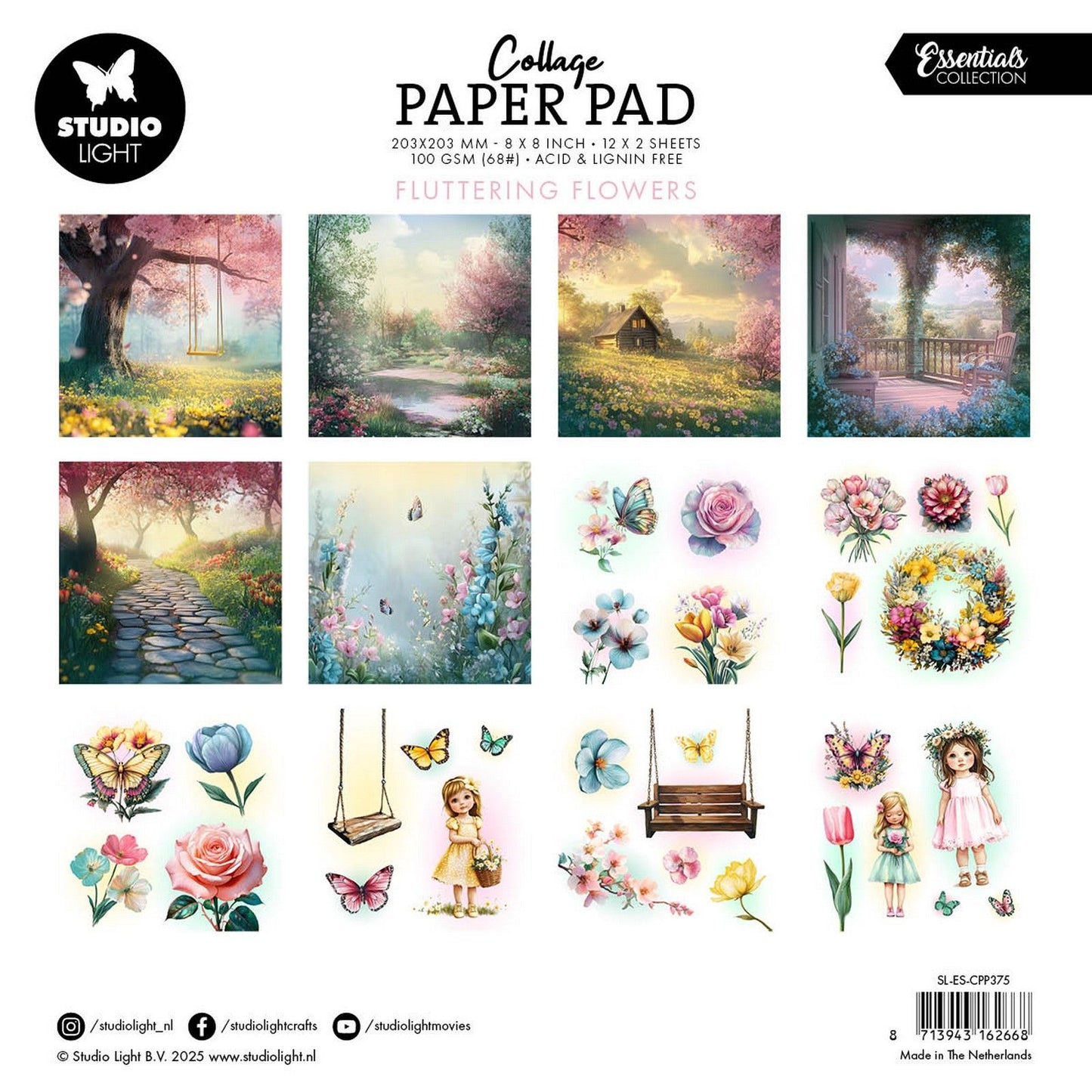 Studio Light • Bloc de papier pour collage essentiel, fleurs flottantes