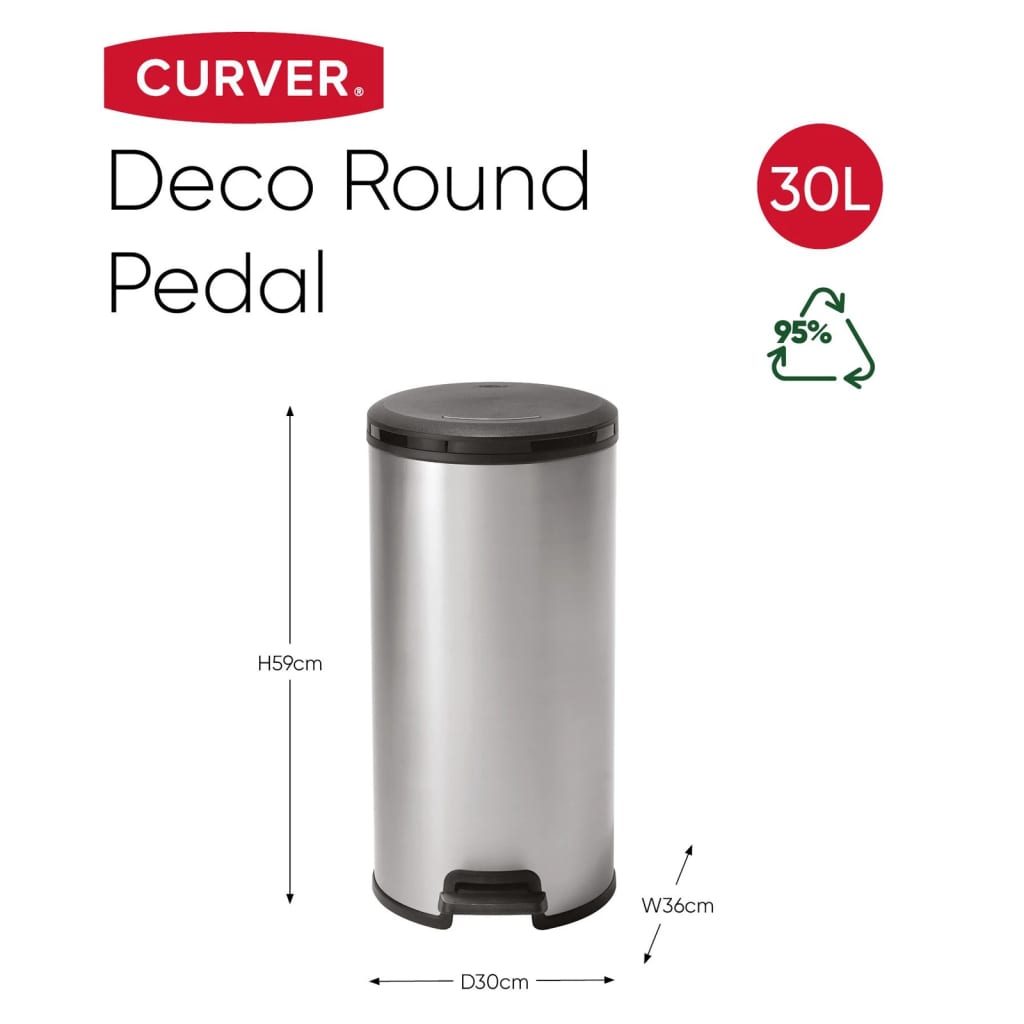 Curver Curver Pedal Bin déco autour de 30 L de couleur argentée