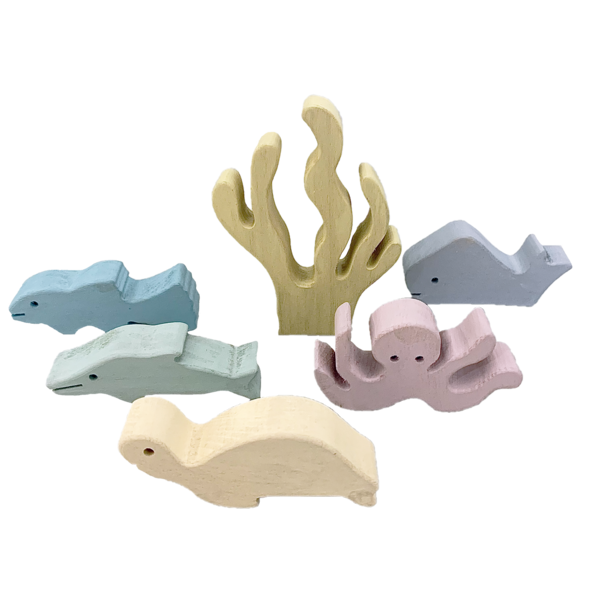 Papoose Toys Pastel Wood Sea Story 6pc