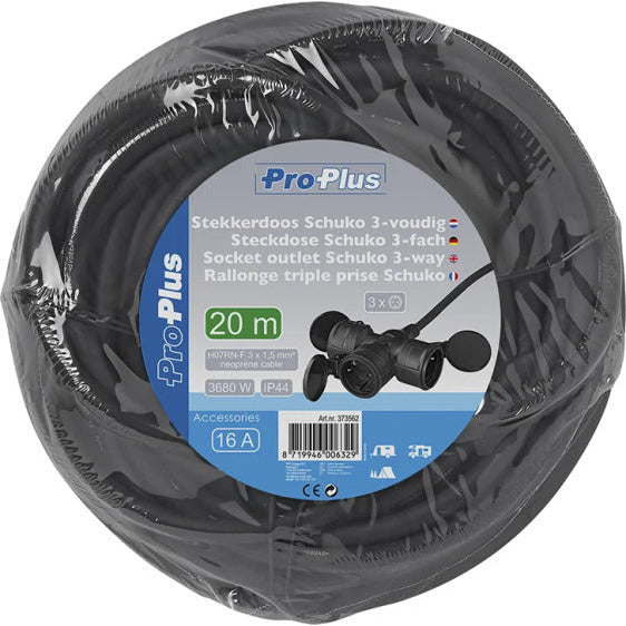 câble d'extension Schuko triple 20 mètres 3x1.5mm² noir