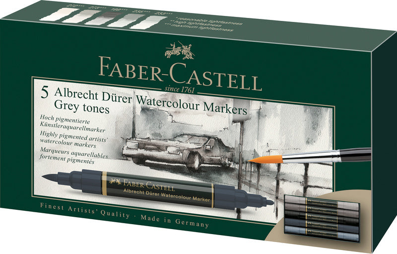 Faber Castell Faber Castell FC-160306 WK25Aquarel Marker FC Albrechtdürer 5 pièces tons gris