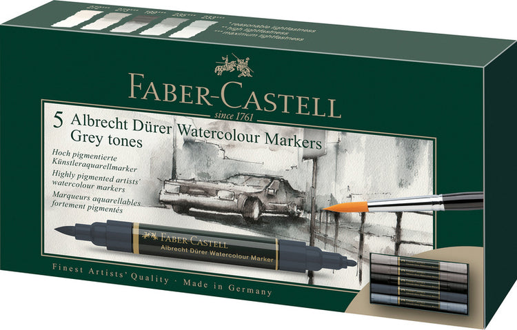 Faber Castell Faber Castell FC-160306 WK25Aquarel Marker FC Albrechtdürer 5 pièces tons gris