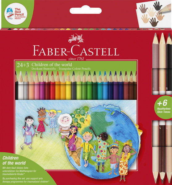 Faber Castell Faber Castell FC-20145 Crayons de couleur Trois enfants du monde en cas de 24 + 3 pièces