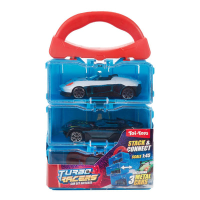 Mallette de rangement Toi-toys turbo racers avec 3 voitures en métal